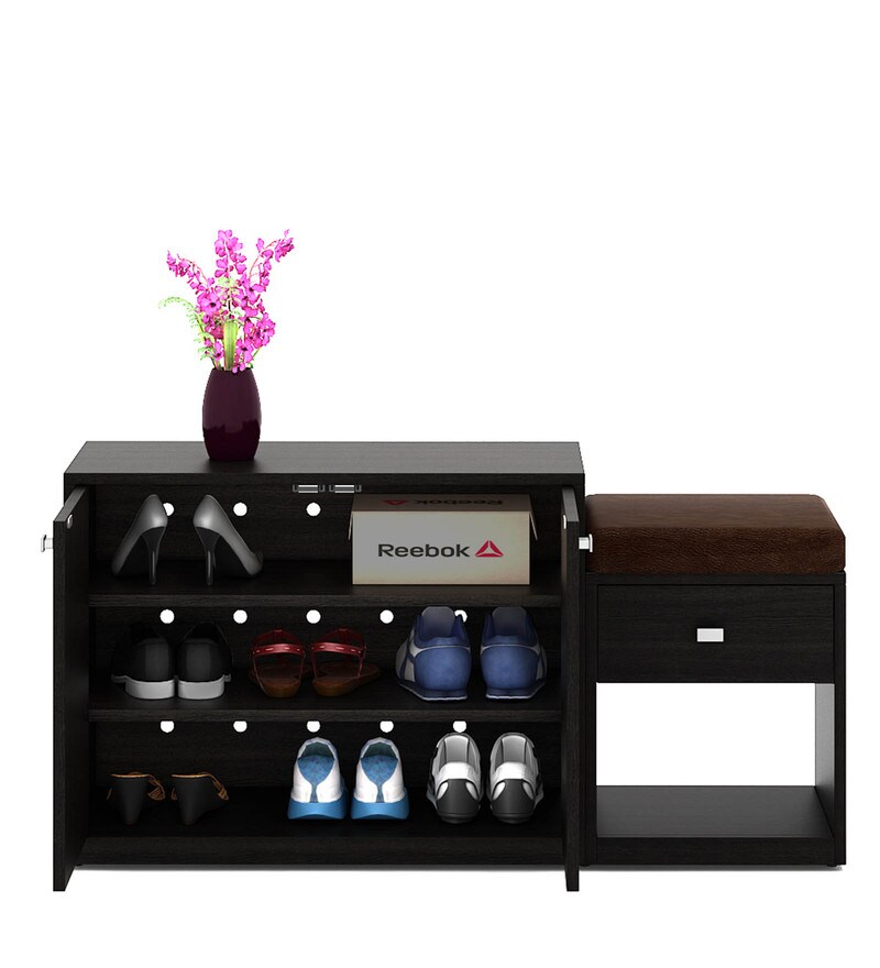 Buy Kosmo Allin1 Shoe Rack with Seat in Natural Wenge Finish by
