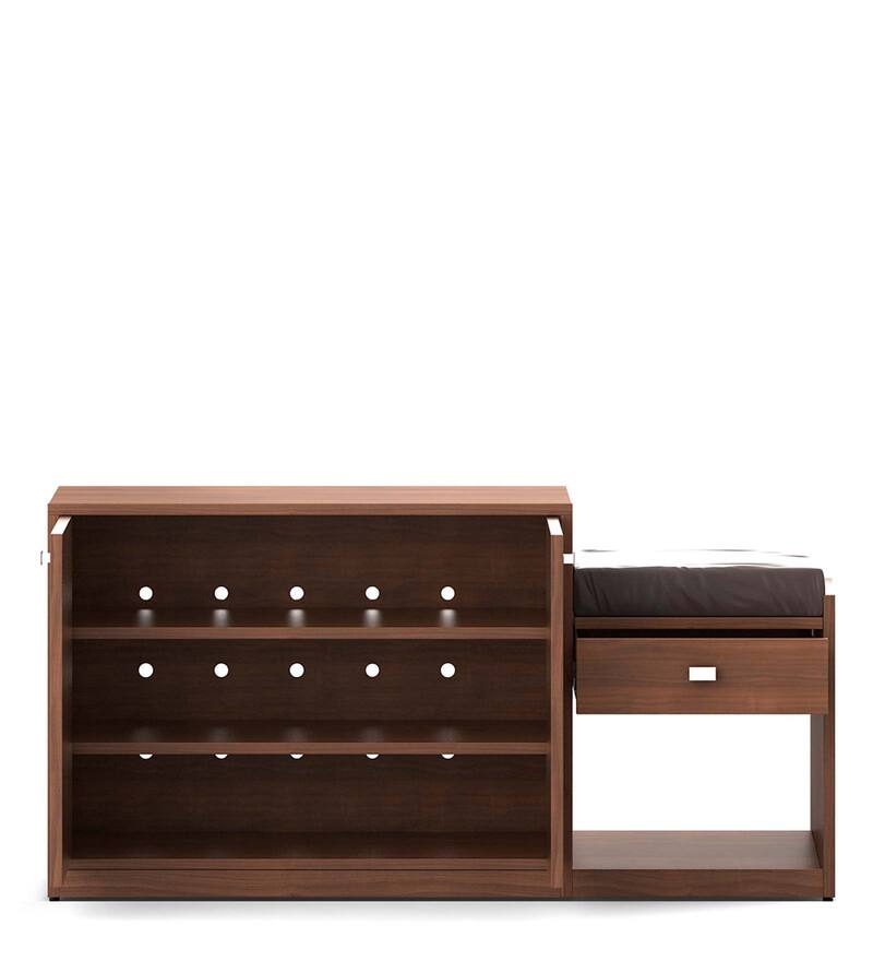 Buy Kosmo Shoe Rack with Seating in Walnut Rigato Melamine Finish ...