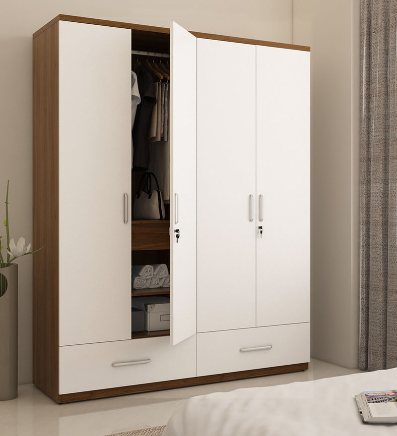 Buy Kosmo Apex 4 Door Wardrobe in Frosty White Finish by Spacewood