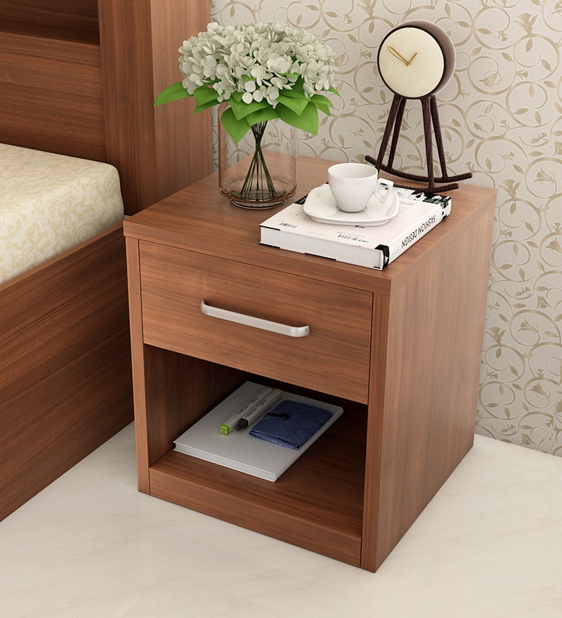 Buy Kosmo Arena Bed side Table in Rigato Walnut Finish by Spacewood