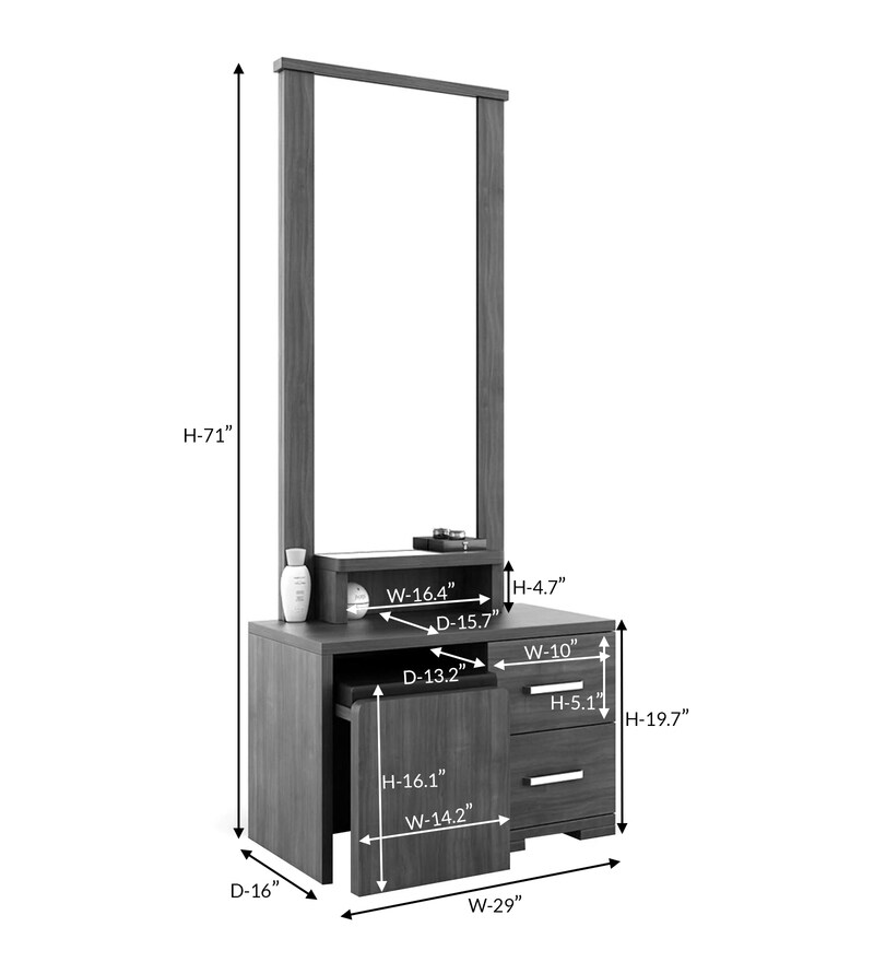 Buy Kosmo Arena Dressing Table with Stool in Rigato Walnut Finish by