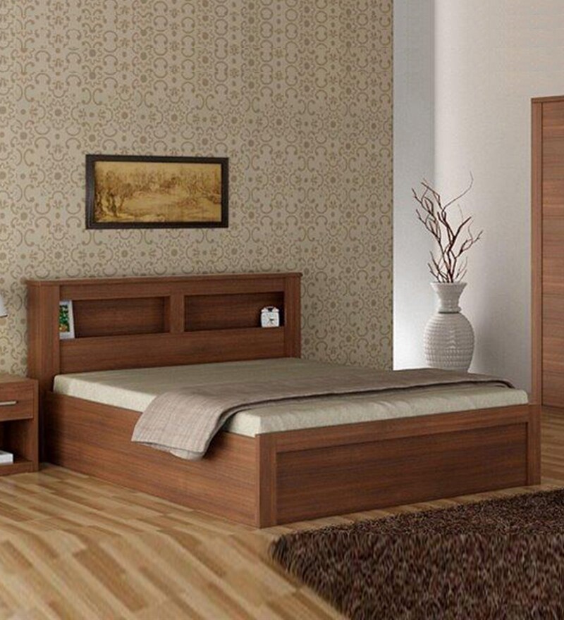 Buy Kosmo Arena Queen Size Bed with Box Storage in Rigato Walnut Finish
