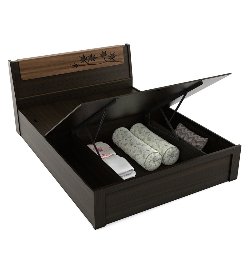 Buy Kosmo Maple Queen Size Bed with Storage in Fumed Oak Melamine