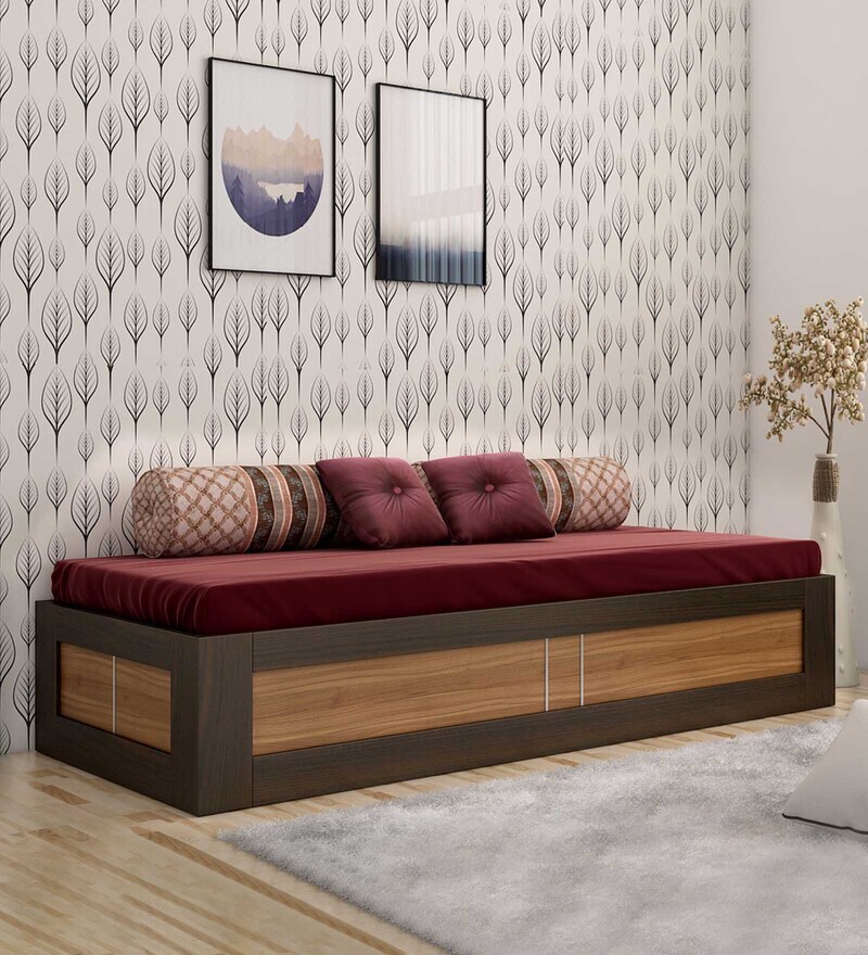 Buy Kosmo Rex Single Bed with Box Storage in Natural Teak Finish by Spacewood Online Modern