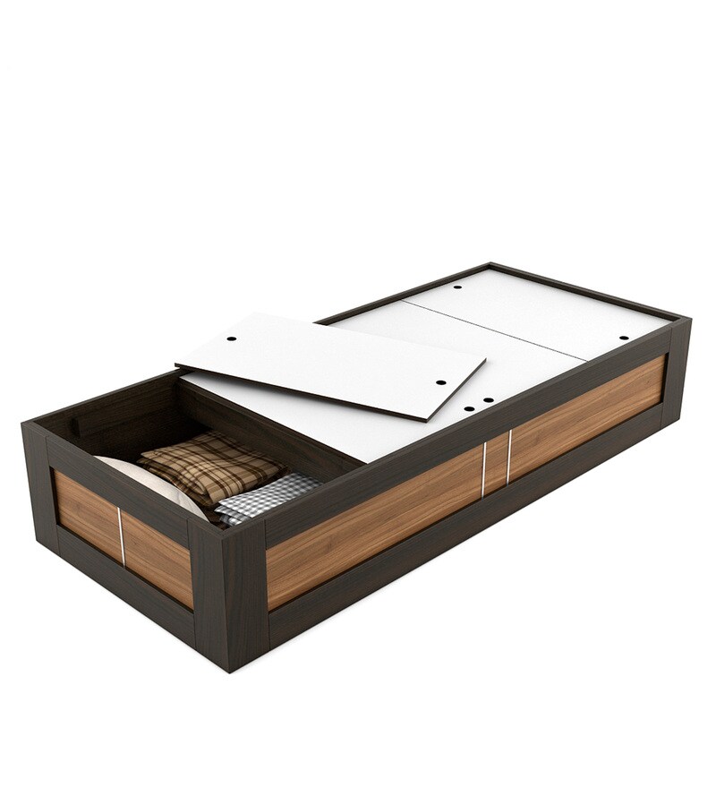 Buy Kosmo Rex Single Bed with Box Storage in Natural Teak Finish by Spacewood Online Modern