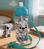 Green Koala Printed Plastic Water Bottle with Straw & Carrying Strap, 600 ml