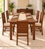 Kosha 6 Seater Dining Set In Provincial Teak Finish With Beige Colour Chair Kosha 6 Seater Dining Set In Provincial Teak Finish With Beige Colour Chair