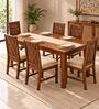 Kosha 6 Seater Dining Set In Provincial Teak Finish With Beige Colour Chair Kosha 6 Seater Dining Set In Provincial Teak Finish With Beige Colour Chair