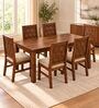 Kosha 6 Seater Dining Set In Provincial Teak Finish With Beige Colour Chair Kosha 6 Seater Dining Set In Provincial Teak Finish With Beige Colour Chair