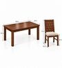 Kosha 6 Seater Dining Set In Provincial Teak Finish With Beige Colour Chair Kosha 6 Seater Dining Set In Provincial Teak Finish With Beige Colour Chair