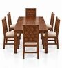 Kosha 6 Seater Dining Set In Provincial Teak Finish With Beige Colour Chair Kosha 6 Seater Dining Set In Provincial Teak Finish With Beige Colour Chair