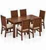 Kosha 6 Seater Dining Set In Provincial Teak Finish With Beige Colour Chair Kosha 6 Seater Dining Set In Provincial Teak Finish With Beige Colour Chair