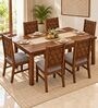 Kosha 6 Seater Dining Set In Provincial Teak Finish With Grey Colour Chair Kosha 6 Seater Dining Set In Provincial Teak Finish With Grey Colour Chair