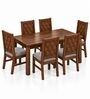 Kosha 6 Seater Dining Set In Provincial Teak Finish With Grey Colour Chair Kosha 6 Seater Dining Set In Provincial Teak Finish With Grey Colour Chair