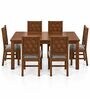 Kosha 6 Seater Dining Set In Provincial Teak Finish With Grey Colour Chair Kosha 6 Seater Dining Set In Provincial Teak Finish With Grey Colour Chair