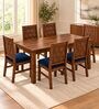 Kosha 6 Seater Dining Set In Provincial Teak Finish With Navy Blue Colour Chair Kosha 6 Seater Dining Set In Provincial Teak Finish With Navy Blue Colour Chair