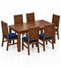 Kosha 6 Seater Dining Set In Provincial Teak Finish With Navy Blue Colour Chair Kosha 6 Seater Dining Set In Provincial Teak Finish With Navy Blue Colour Chair