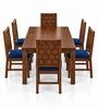 Kosha 6 Seater Dining Set In Provincial Teak Finish With Navy Blue Colour Chair Kosha 6 Seater Dining Set In Provincial Teak Finish With Navy Blue Colour Chair