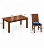 Kosha 6 Seater Dining Set In Provincial Teak Finish With Navy Blue Colour Chair Kosha 6 Seater Dining Set In Provincial Teak Finish With Navy Blue Colour Chair