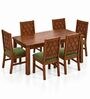 Kosha 6 Seater Dining Set In Provincial Teak Finish With Olive Green Colour Chair Kosha 6 Seater Dining Set In Provincial Teak Finish With Olive Green Colour Chair