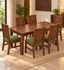 Kosha 6 Seater Dining Set In Provincial Teak Finish With Olive Green Colour Chair Kosha 6 Seater Dining Set In Provincial Teak Finish With Olive Green Colour Chair