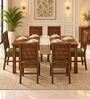Kosha 6 Seater Dining Set In Provincial Teak Finish With Olive Green Colour Chair Kosha 6 Seater Dining Set In Provincial Teak Finish With Olive Green Colour Chair