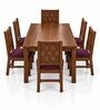Kosha 6 Seater Dining Set In Provincial Teak Finish With Plum Colour Chair Kosha 6 Seater Dining Set In Provincial Teak Finish With Plum Colour Chair