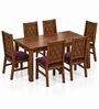 Kosha 6 Seater Dining Set In Provincial Teak Finish With Plum Colour Chair Kosha 6 Seater Dining Set In Provincial Teak Finish With Plum Colour Chair