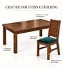 Kosha 6 Seater Dining Set In Provincial Teak Finish With Teal Green Colour Chair Kosha 6 Seater Dining Set In Provincial Teak Finish With Teal Green Colour Chair