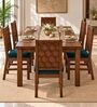Kosha 6 Seater Dining Set In Provincial Teak Finish With Teal Green Colour Chair Kosha 6 Seater Dining Set In Provincial Teak Finish With Teal Green Colour Chair