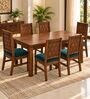 Kosha 6 Seater Dining Set In Provincial Teak Finish With Teal Green Colour Chair Kosha 6 Seater Dining Set In Provincial Teak Finish With Teal Green Colour Chair