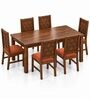 Kosha 6 Seater Dining Set In Provincial Teak Finish With Terracotta Orange Colour Chair Kosha 6 Seater Dining Set In Provincial Teak Finish With Terracotta Orange Colour Chair