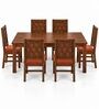 Kosha 6 Seater Dining Set In Provincial Teak Finish With Terracotta Orange Colour Chair Kosha 6 Seater Dining Set In Provincial Teak Finish With Terracotta Orange Colour Chair