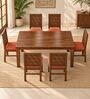Kosha 6 Seater Dining Set In Provincial Teak Finish With Terracotta Orange Colour Chair Kosha 6 Seater Dining Set In Provincial Teak Finish With Terracotta Orange Colour Chair