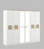 Kosmo Lilly 6 Door Wardrobe With Mirror In Kingston White & Sebastian Oak Finish With Locker & Drawer