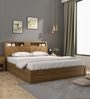 Kosmo Monarch Queen Size Bed in Natural Teak Finish with Hydraulic Storage