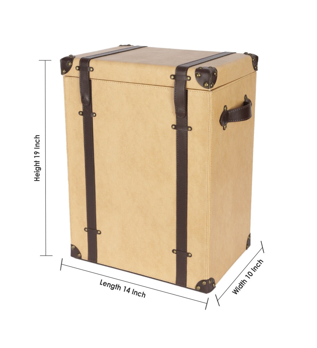 Buy Leatherette Cream Laundry Basket With Lid, 43 Ltr by Kraftsmen