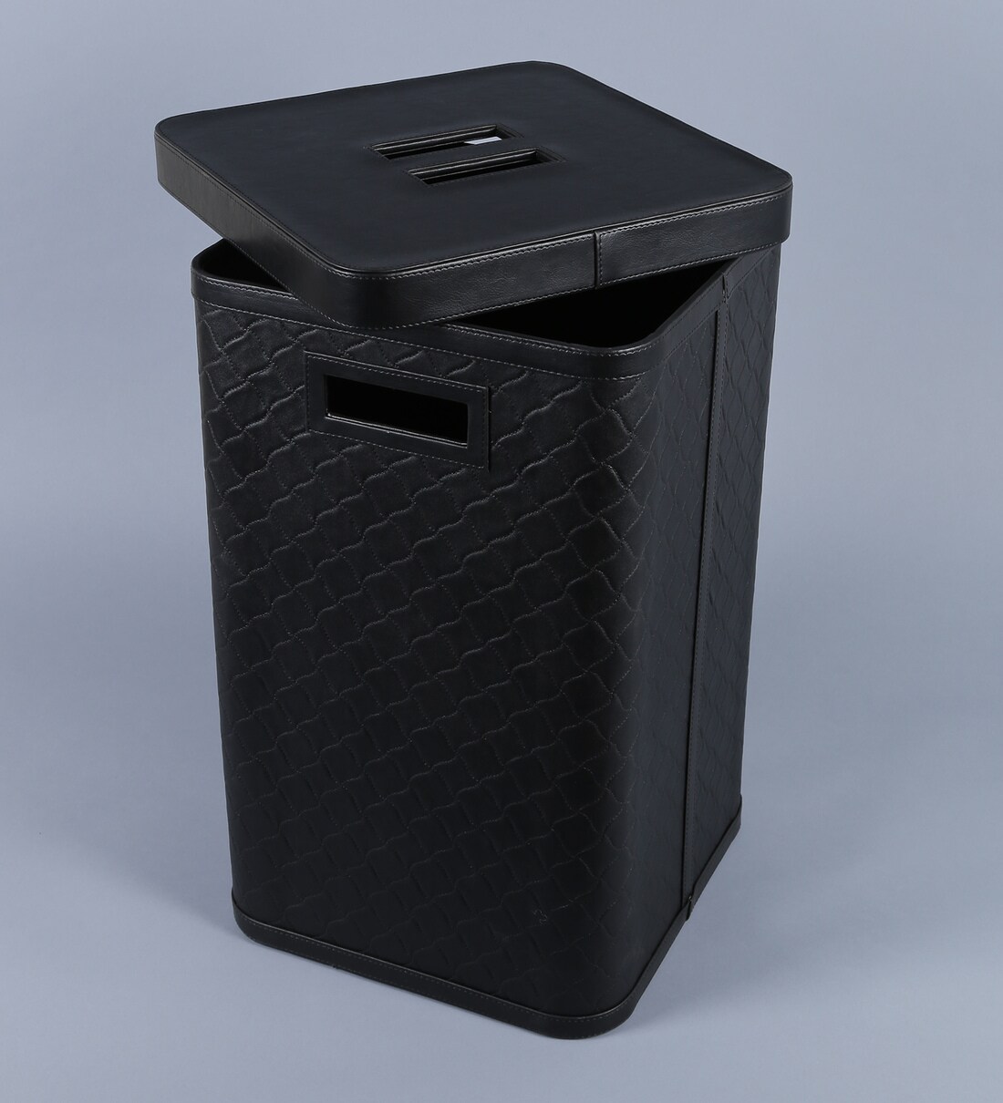Buy PU Leather Black Laundry Basket With Lid, 62 Ltr by Kraftsmen