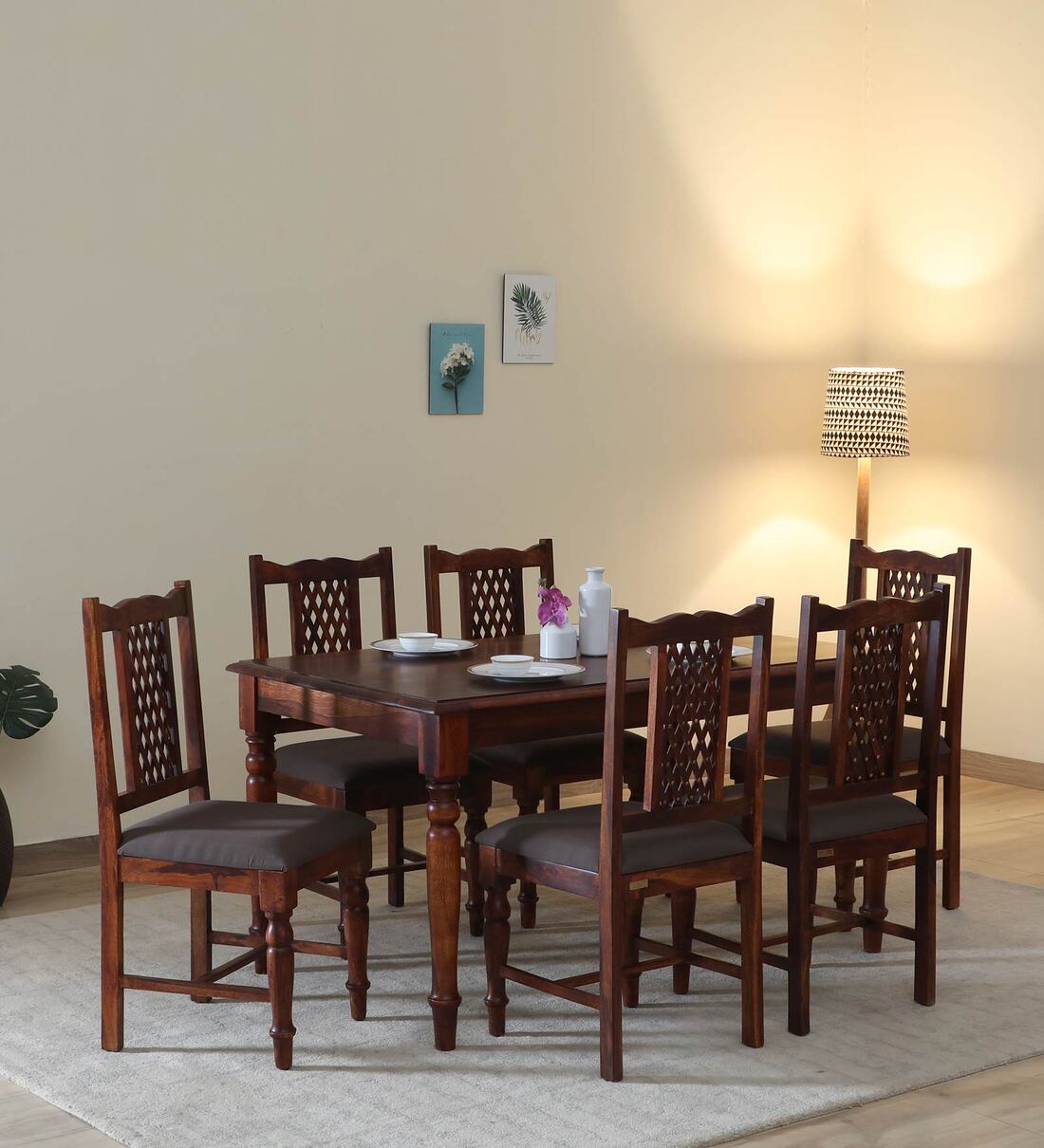 Buy Krisa Sheesham Wood 6 Seater Dining Set With Grey Colour ...