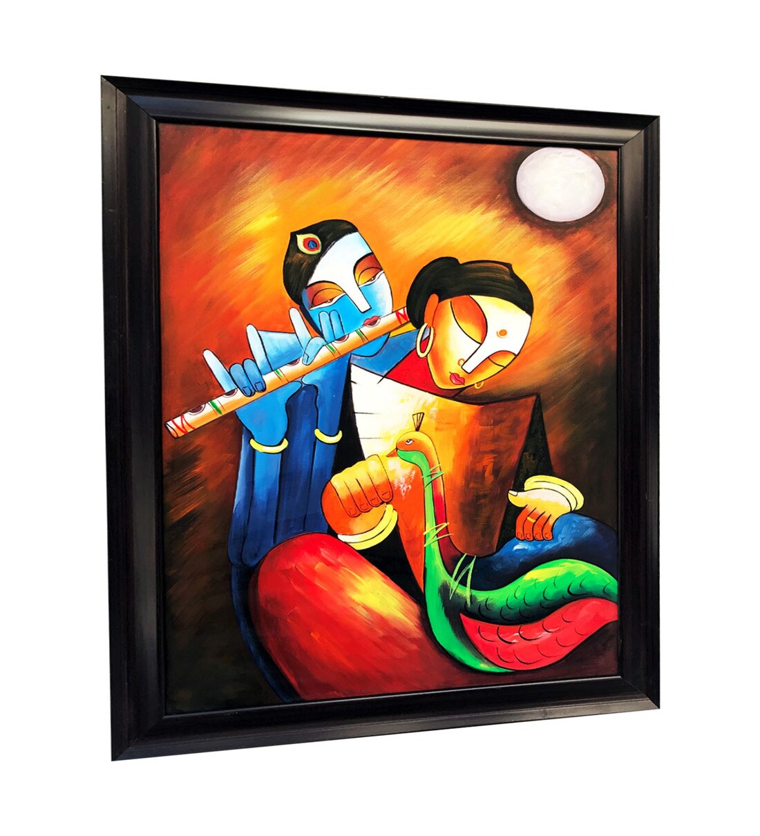 Buy Krishna with Radha Original Handmade Framed Oil Painting On Canvas