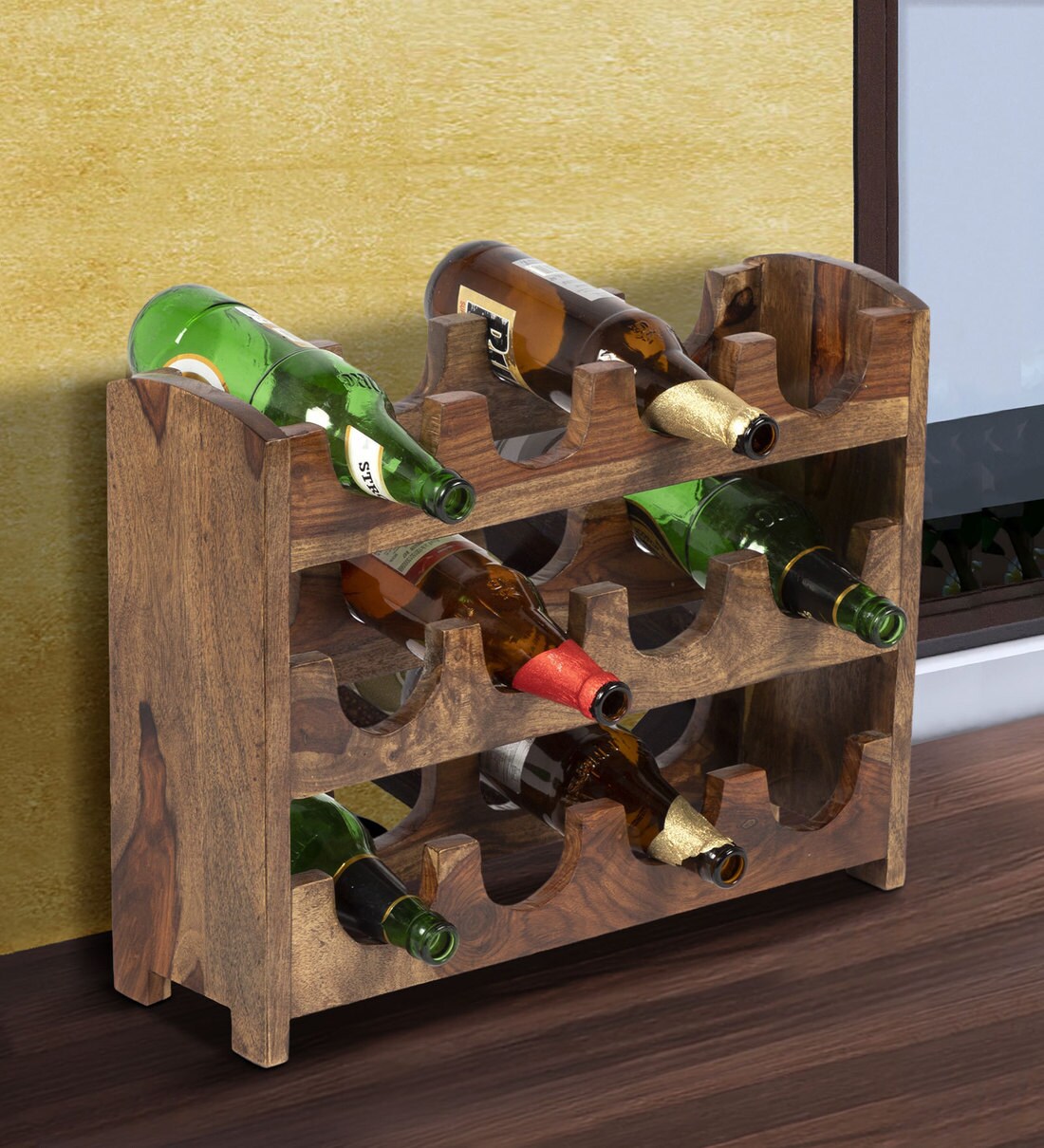 Buy Bravo Wine Racks in Teak Finish by Ikiriya Online Wine Racks