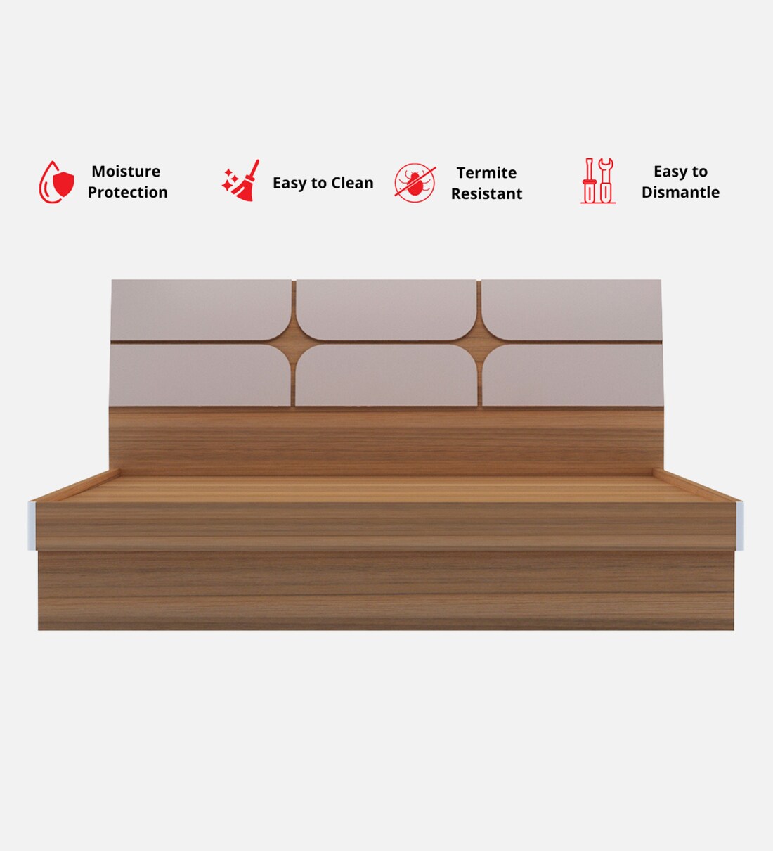 Buy Kruger King Size Bed in Teak Finish with Hydraulic Storage by Neudot Online Contemporary