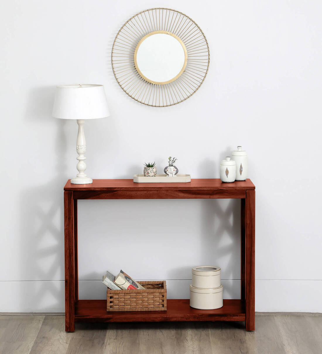 Buy Kryss Sheesham Wood Console Table In Scratch Resistant Honey Oak ...