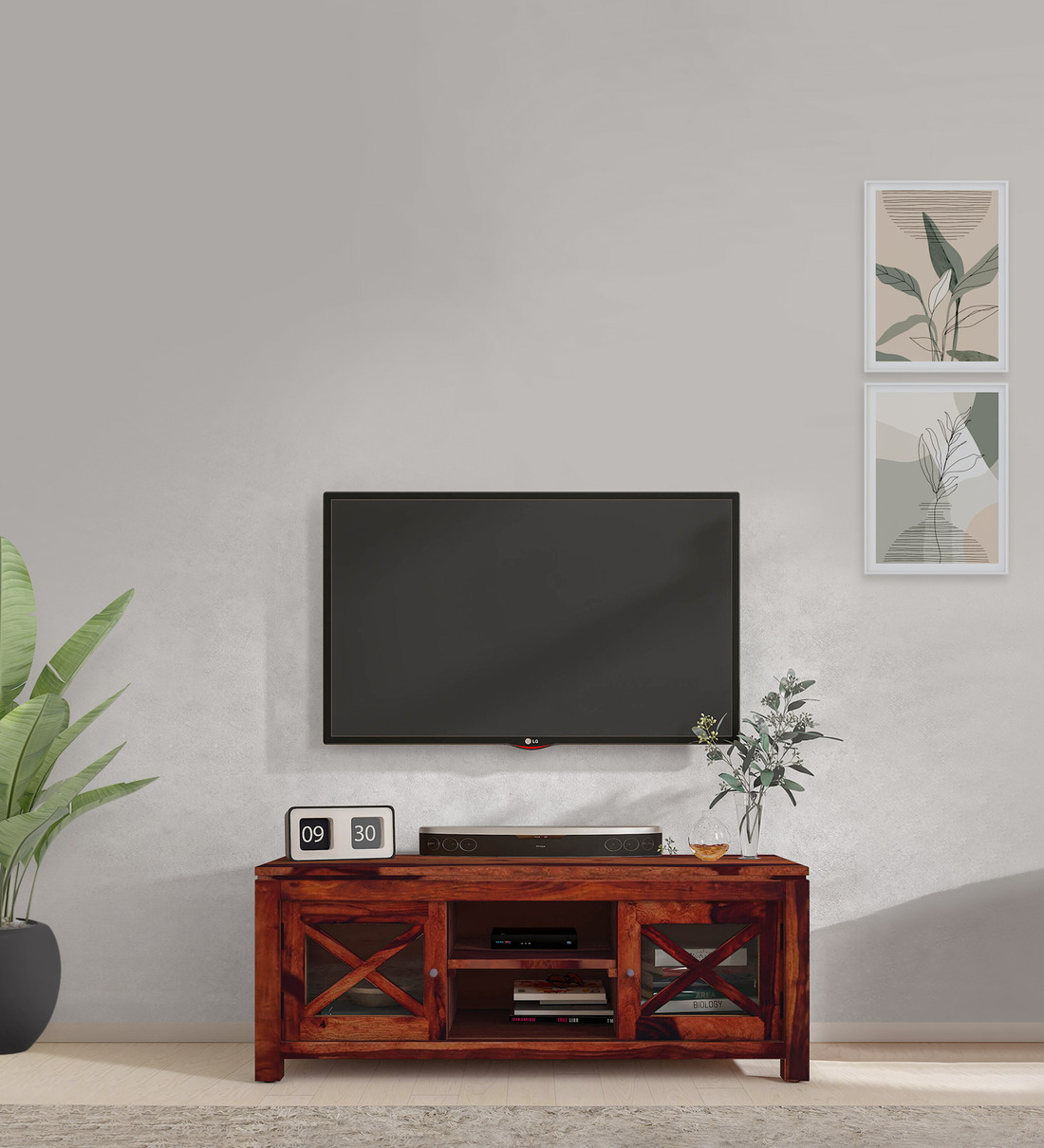 Buy Kryss Sheesham Wood Tv Console In Scratch Resistant Honey Oak Finish For Tvs Up To At