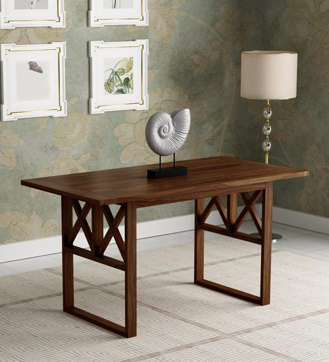 Buy Kryss Solid Wood 4 Seater Dining Table in Provincial Teak Finish By