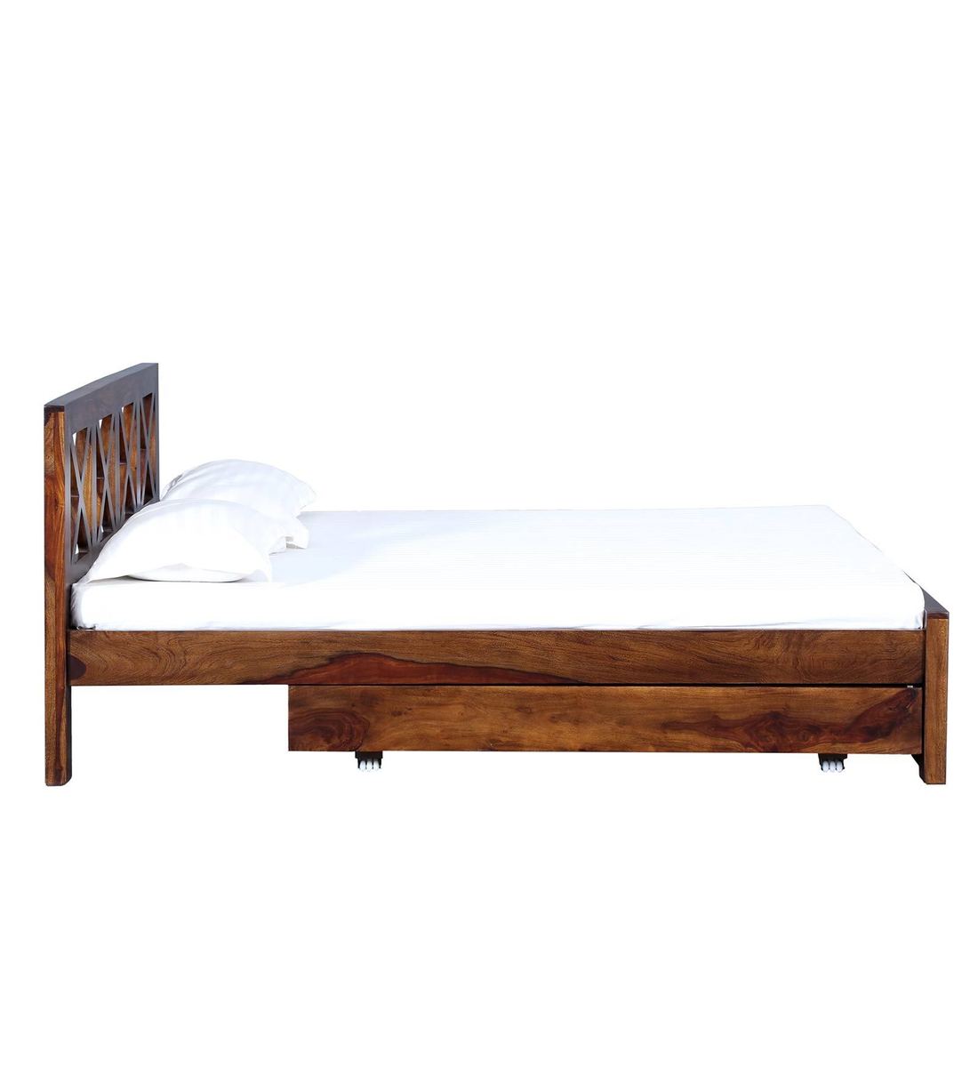 Buy Kryss Solid Wood Queen Size Bed With Drawer Storage In Provincial Teak Finish By Woodsworth