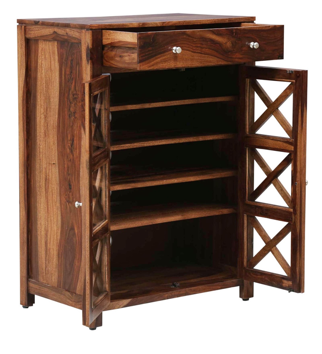 Buy Kryss Solid Wood Shoe Cabinet In Rustic Teak Finish By Woodsworth Online Transitional Shoe