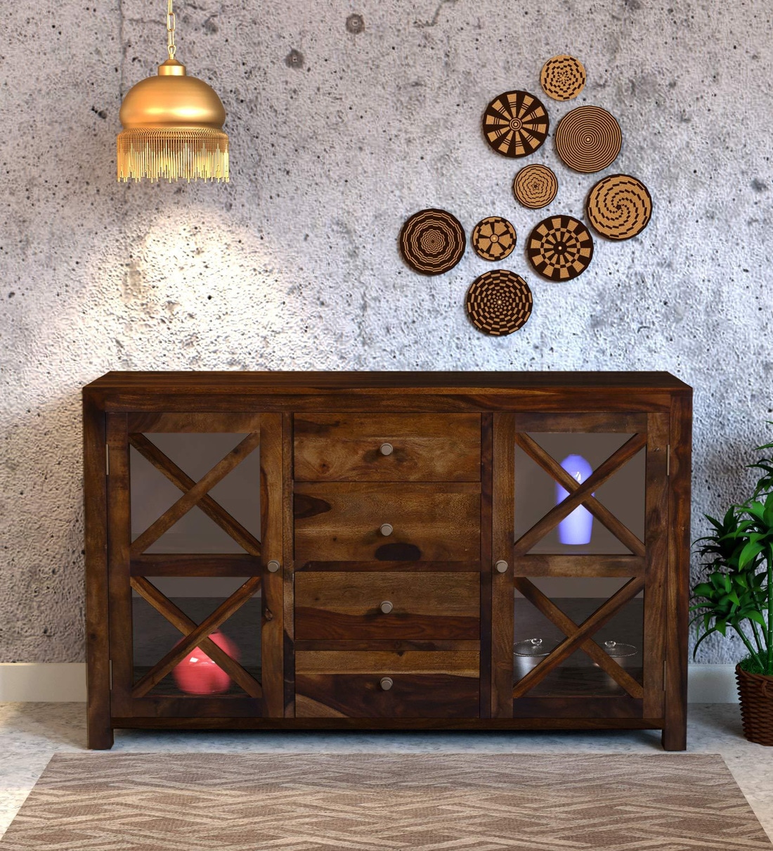 Buy Kryss Solid Wood Sideboard In Provincial Teak Finish By Woodsworth