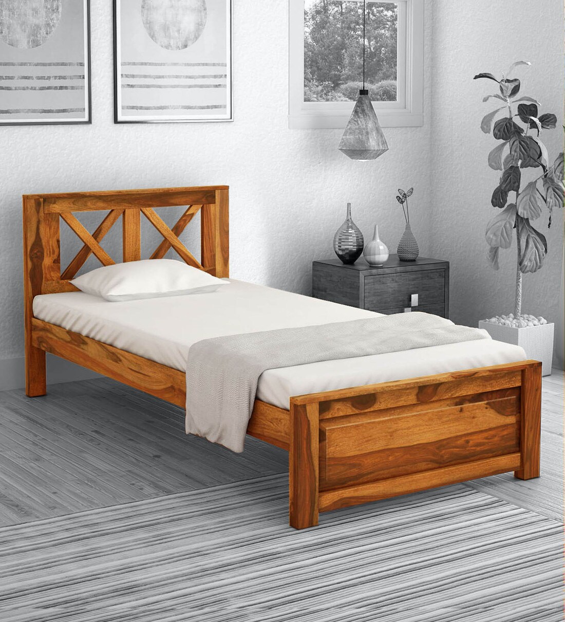 Buy Kryss Solid Wood Single Bed In Rustic Teak Finish By Woodsworth