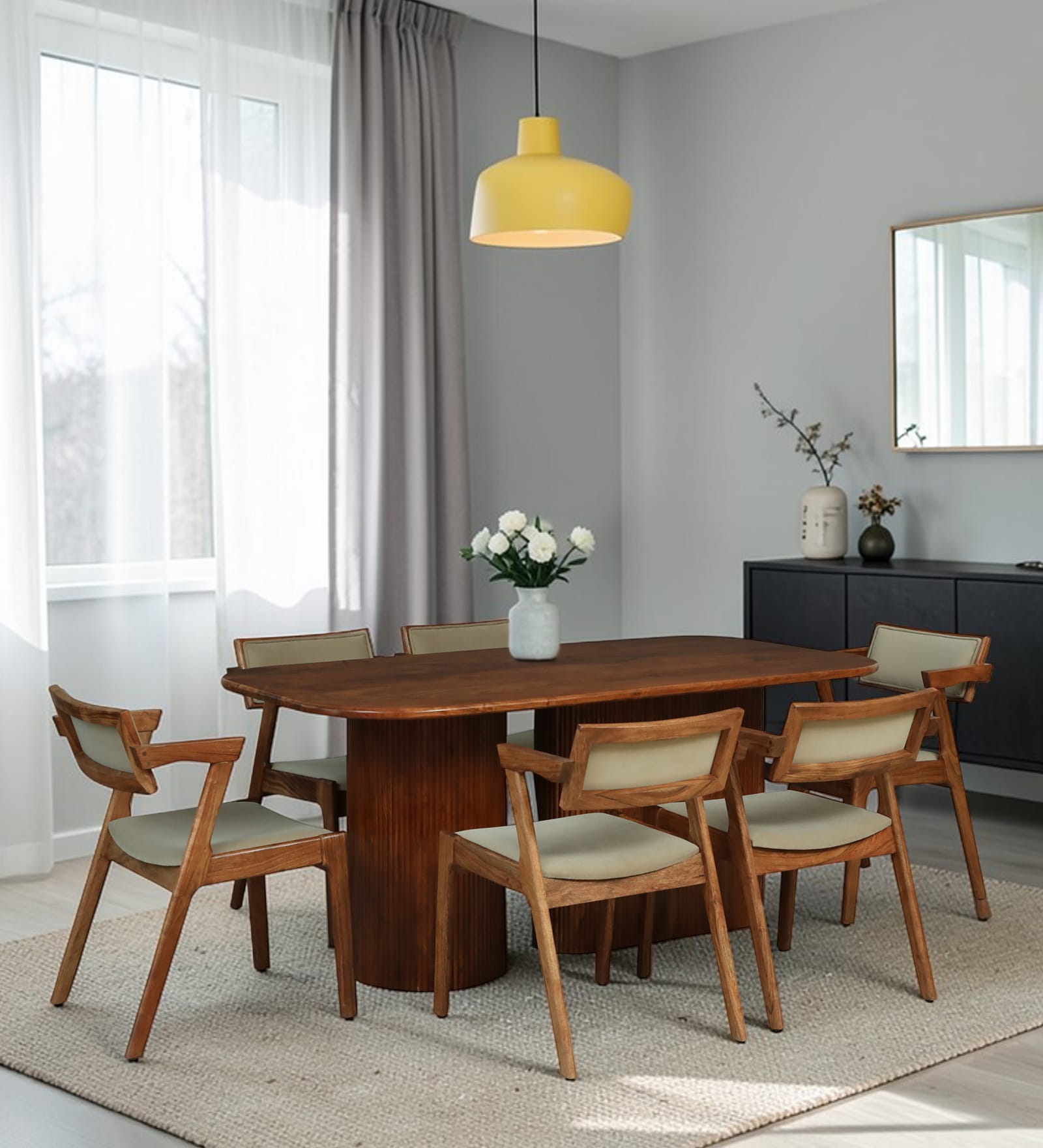 Krakow Acacia Wood 6 Seater Dining Set In Natural Finish